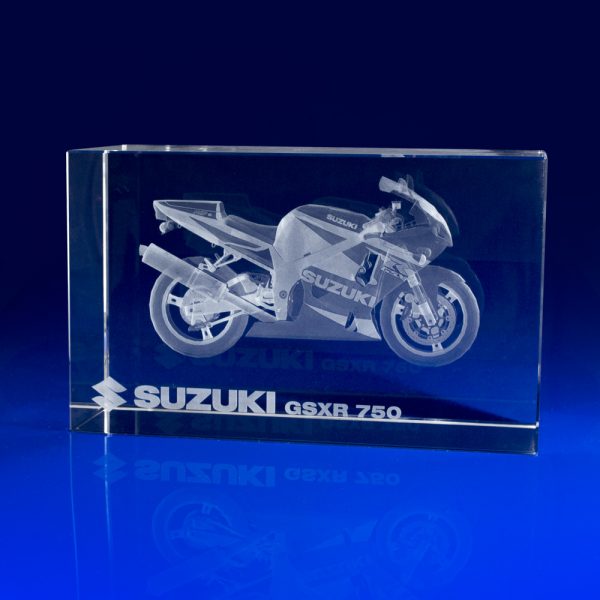 Rectangle Awards, Motorbike in Crystal, Suzuki, Brand Promotional gifts, Motorcycle Giveaways, Trade giveaways, Show gift, event gifts, event giveaways