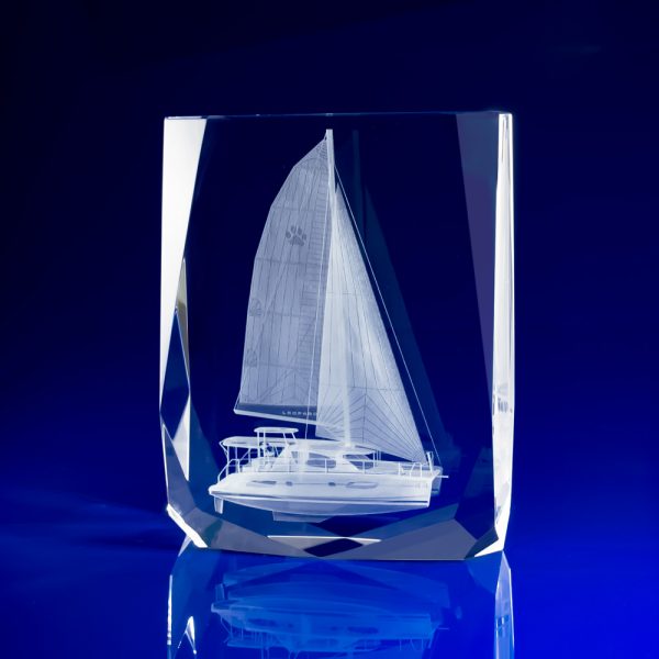 Chamonix Glass Trophy with 3D Yacht, crystal boat award, sailing awards, chamonix, corporate awards, crystal awards, boat awards, maritime awards, crystal gifts, promotional gifts